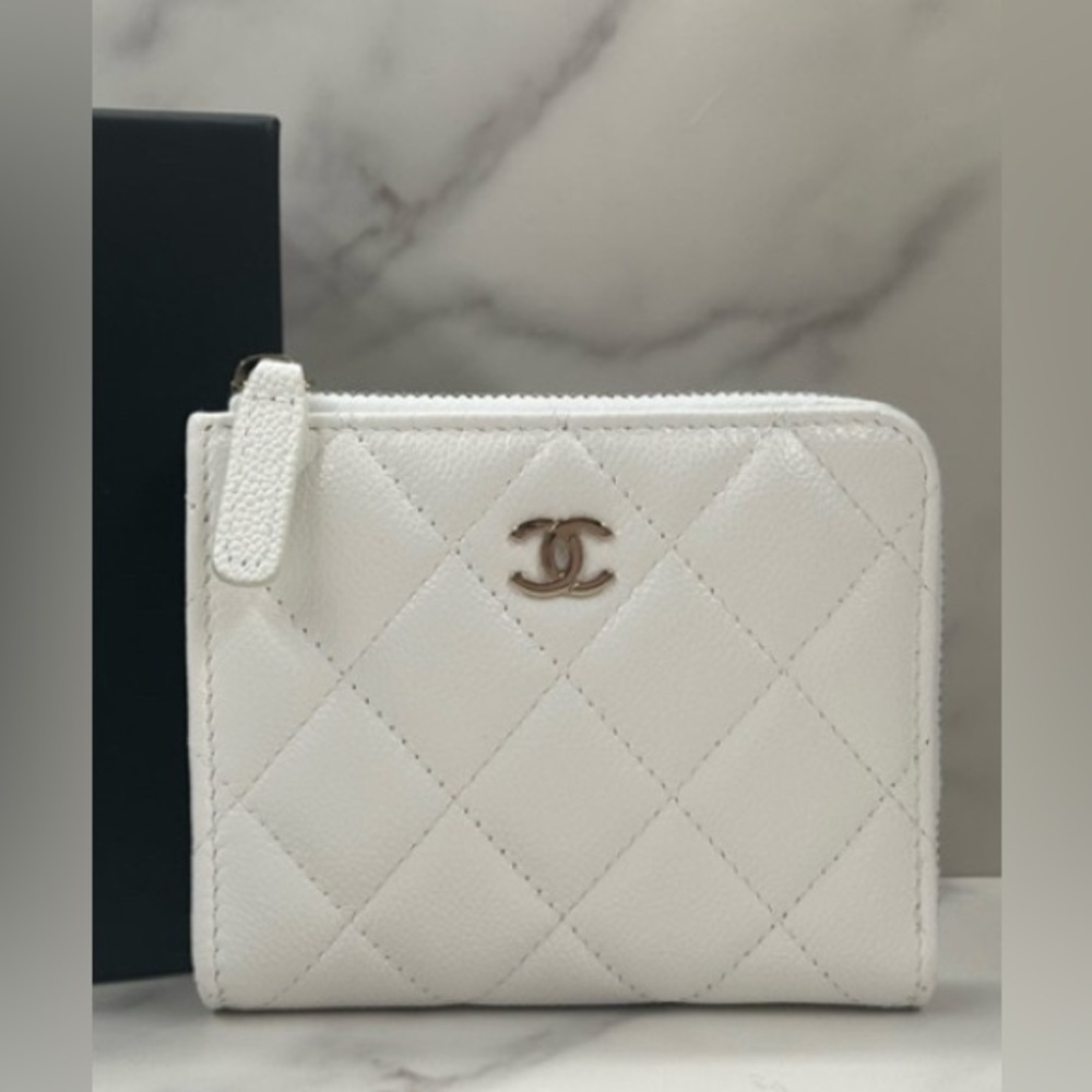 Chanel caviar quilted cc logo interior compact wallet full set NEW